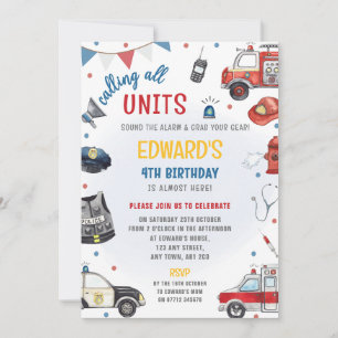 Emergency Vehicles Birthday Invite - Police, Fire
