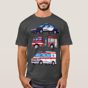 Emergency Vehicles Gift for Boys Police Fire Truc T-Shirt
