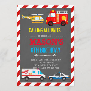 EMERGENCY VEHICLES TRANSPORTATION BIRTHDAY CARD