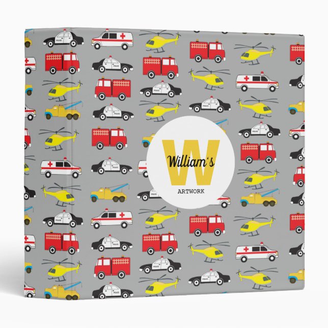 Emergency Vehicles Transportation Kids Artwork Binder (Front/Spine)