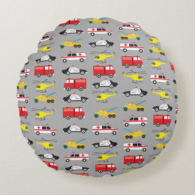 Emergency Vehicles Transportation Round Pillow (Front)