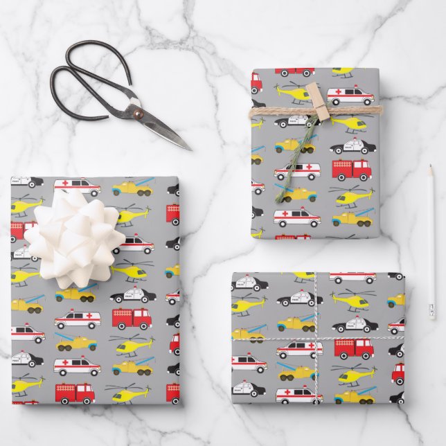Emergency Vehicles Transportation Wrapping Paper Sheet (Front)