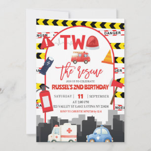 Emergency Vehicles TWO the rescue birthday invitat Invitation