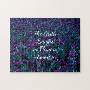 Emerson quote in purple tulip flower garden jigsaw puzzle