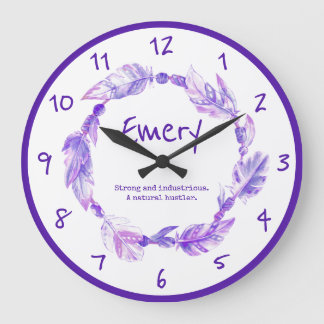 Emery feather beads wreath name meaning purple large clock