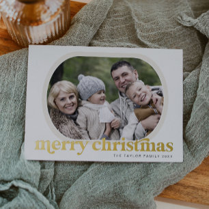 EMERY Gold Foil Photo Simple Merry Christmas Holiday Card