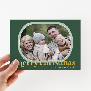EMERY Green Gold Foil Photo Simple Merry Christmas Holiday Card