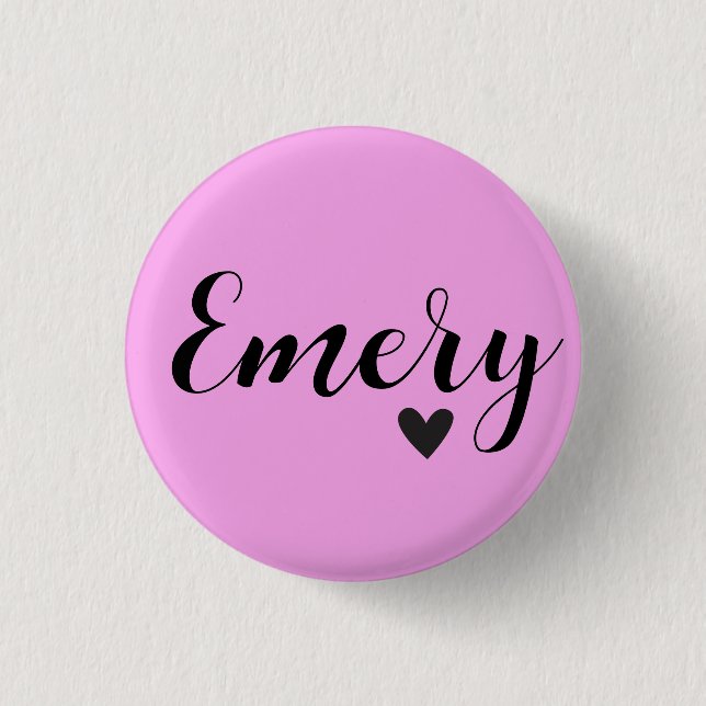 EMERY Name Girls Kids Minimal Black White Simple 1 Inch Round Button (Front)