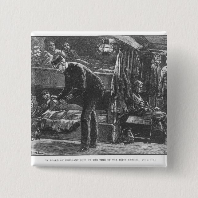 Emigrant Ship at the Time of the Irish Famine 2 Inch Square Button (Front)