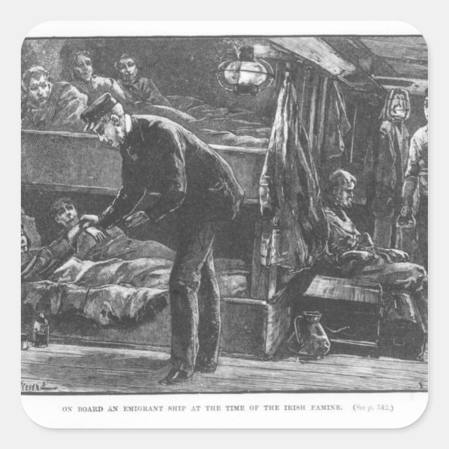 Emigrant Ship at the Time of the Irish Famine Square Sticker (Front)
