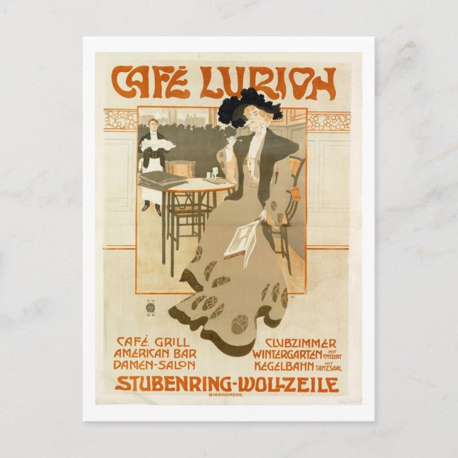 Emil Ranzenhofer, Cafe Lurion, 1903 Vintage Postcard (Front)