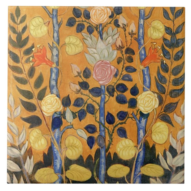 Emile Bernard painting,  Roses, Tile (Front)