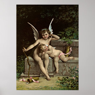 Émile Munier Two Cupid Figures Sitting on a Bench Poster