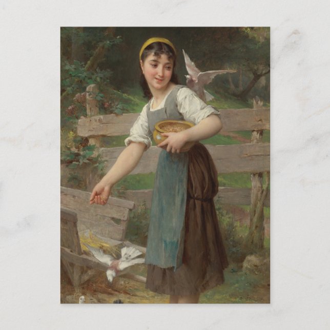 Emile Munier Vintage Feeding the Doves Postcard (Front)