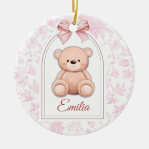 Emilia Custom Pink Teddy Bear Nursery Design Ceramic Ornament