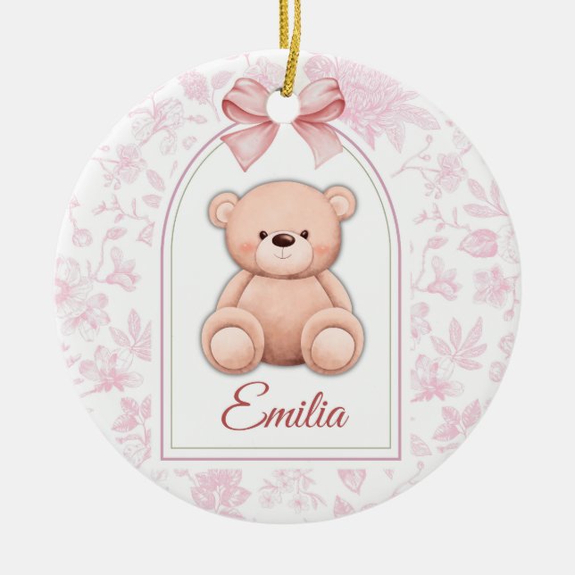 Emilia | Custom Pink Teddy Bear Nursery Design  Ceramic Ornament (Front)