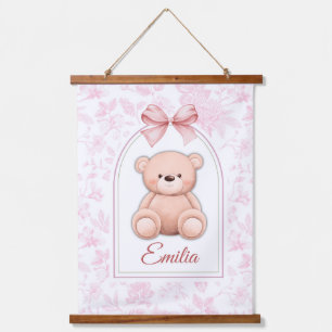 Emilia   Custom Pink Teddy Bear Nursery Design  Hanging Tapestry