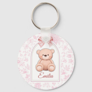 Emilia   Custom Pink Teddy Bear Nursery Design  Keychain
