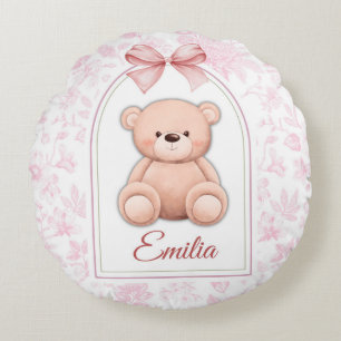 Emilia Custom Pink Teddy Bear Nursery Design Round Pillow