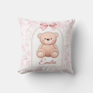Emilia Custom Pink Teddy Bear Nursery Design Throw Pillow