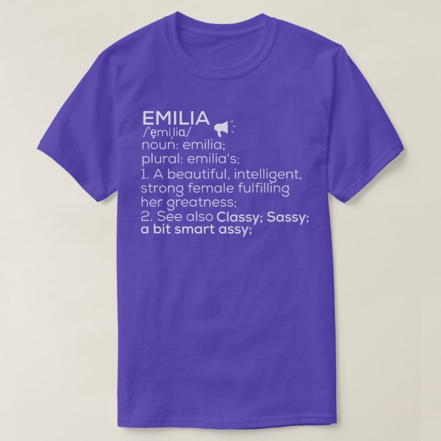 Emilia Name Emilia Definition Emilia Female Name E T-Shirt (Design Front)
