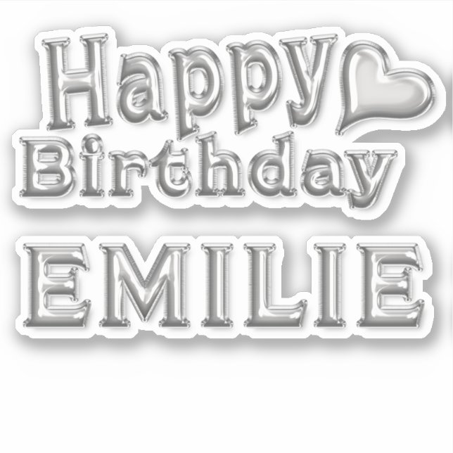 Emilie Happy Birthday silver sticker decal (Front)
