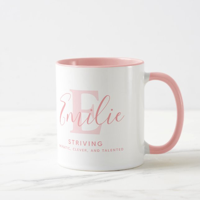 Emilie name meaning and monogram soft pink text mug (Right)