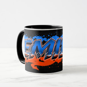Emilio Vorname Name Graffiti blue orange Tasse Mug
