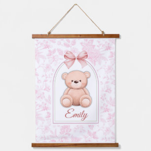 Emily   Custom Pink Teddy Bear Nursery Design  Hanging Tapestry