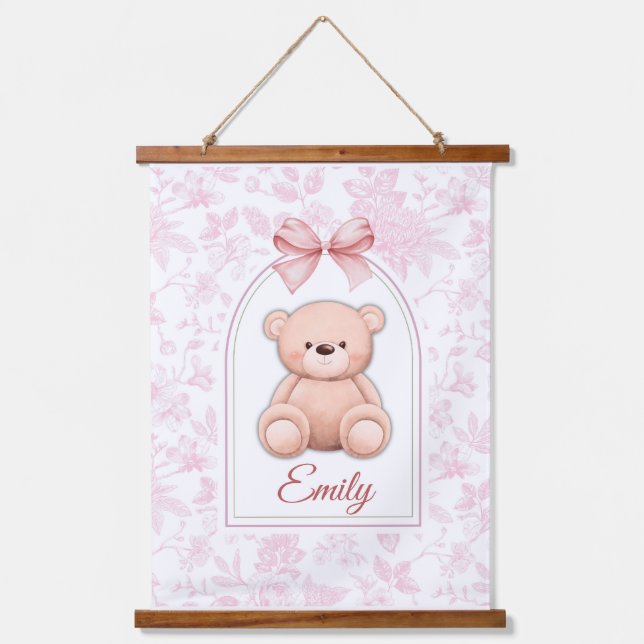 Emily | Custom Pink Teddy Bear Nursery Design  Hanging Tapestry (Front)