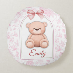 Emily   Custom Pink Teddy Bear Nursery Design  Round Pillow
