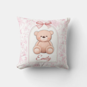 Emily   Custom Pink Teddy Bear Nursery Design  Throw Pillow