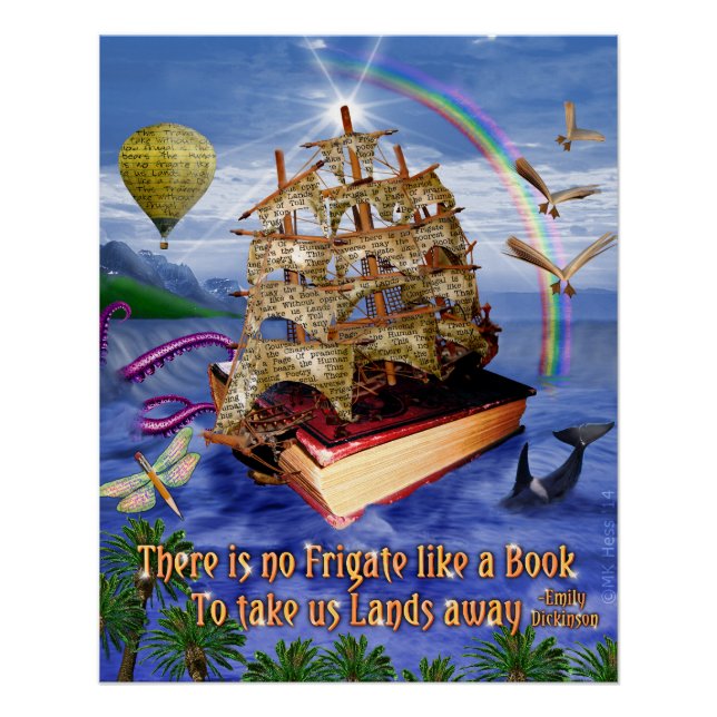 Emily Dickinson No Frigate Poem Library Book Ocean Poster (Front)