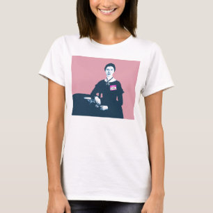 Emily Dickinson pink and blue shirt on white