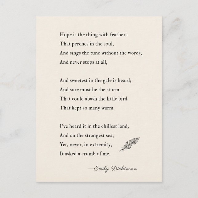 Emily Dickinson Poem hope is thing with feathers Postcard (Front)