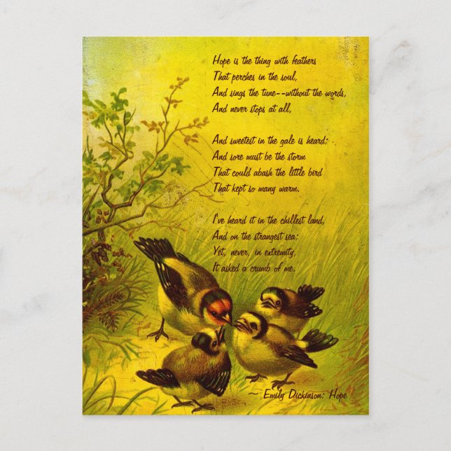 Emily Dickinson Vintage Painted Sparrows Postcard (Front)