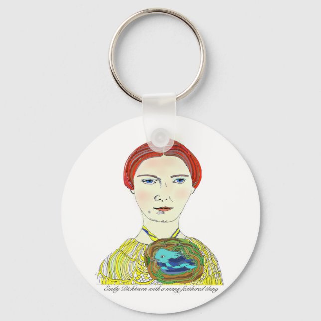 Emily Dickinson with a Many Feathered Thing Keychain (Front)