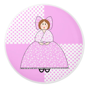 Emily Doll With Pink Polka Dot Background Ceramic Knob