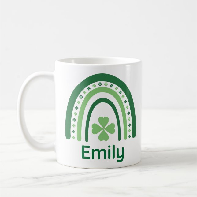 Emily Name Clover Boho Rainbow Coffee Mug (Left)