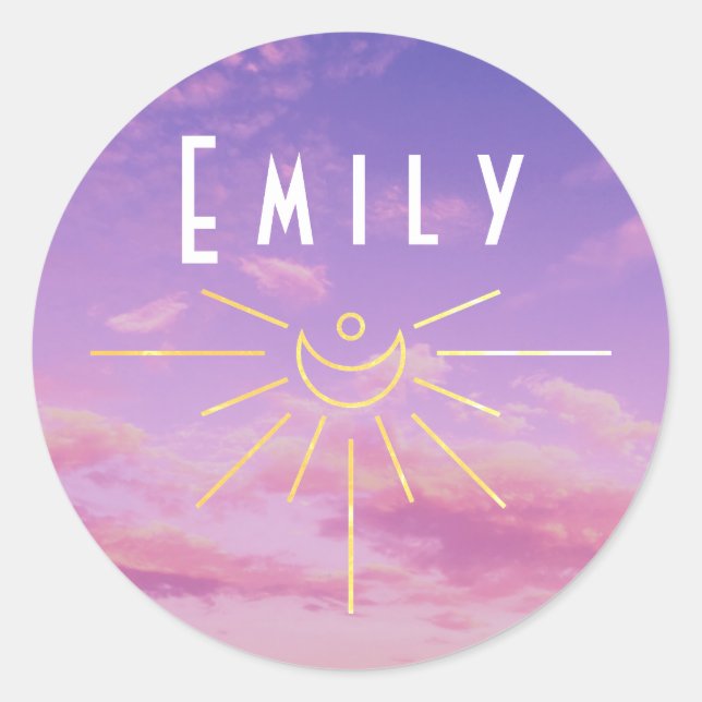Emily Nom Autocollants Ronds Soleil Boho Hippie (Devant)