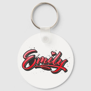 Emily red Heart Graffiti Key Keychain