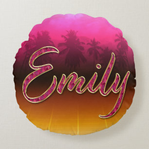 Emily Vorname Name golden pink Kissen Round Pillow