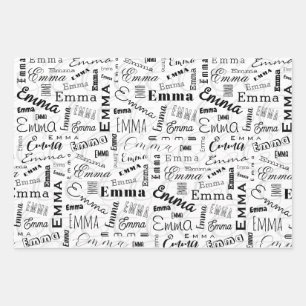 Emma Custom Name  Black White  Wrapping Paper Sheet