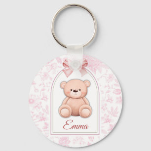 Emma   Custom Pink Teddy Bear Nursery Design  Keychain