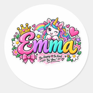 Emma Cute Unicorn Personalized Name Sticker