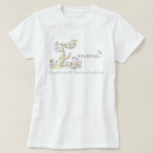 Emma girls name meaning E monogram hearts T-Shirt