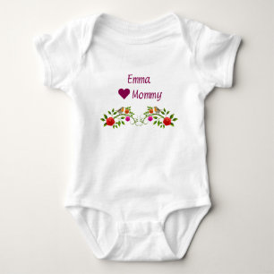 Emma Hearts Loves Mommy Twins Flowers Birds Baby Bodysuit