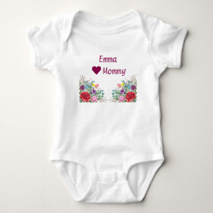 Emma Hearts Loves Mommy Twins Twin Sisters Flowers Baby Bodysuit
