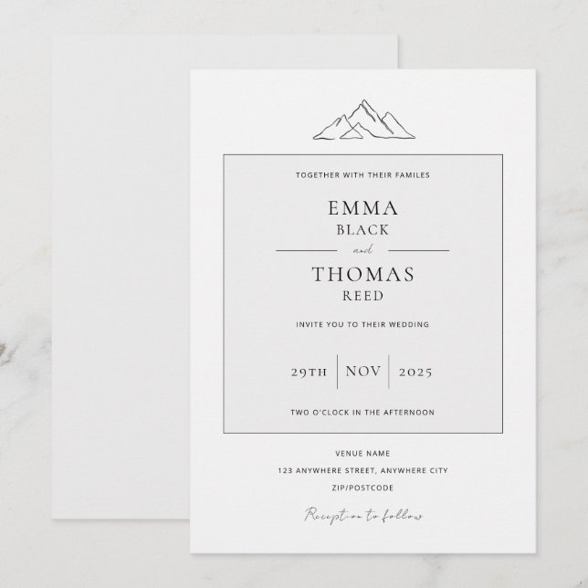 EMMA Mountain Minimalist Dove Gray Invitation (Front/Back)
