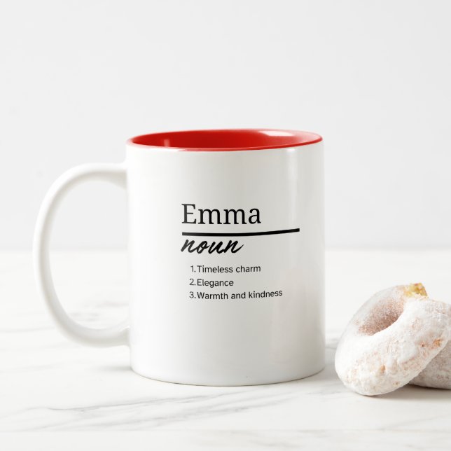 Emma, Personalised Name Definition Two-Tone Coffee Mug (With Donut)